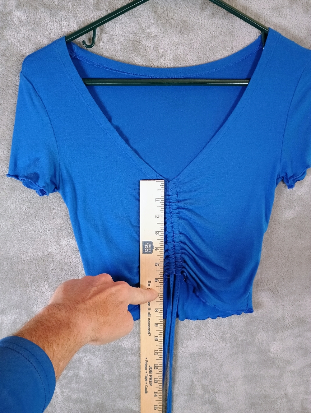 Navy Blue Ruched V-Neck Juniors Top XS - Picture 4 of 9